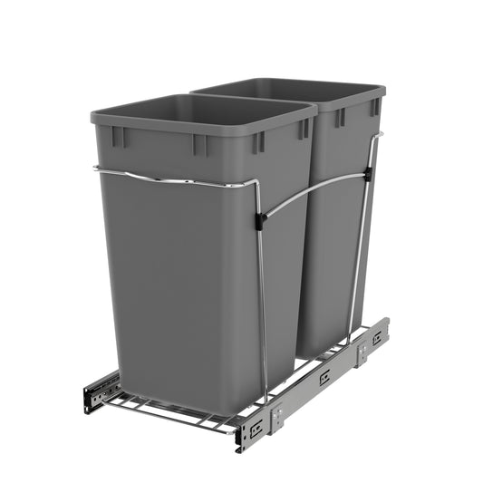 Rev-A-Shelf Double Pullout Trash Cans 27 qt. for Kitchen, Silver, RV-15KD-17C S