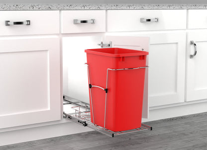 Rev-A-Shelf Pullout Trash Can 35 qt. for Kitchen Cabinets, Red, RV-12KD-16C-S
