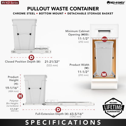 Rev-A-Shelf Pullout Trash Can 35 qt. for Kitchen Cabinets, Green, RV-12KD-19C-S