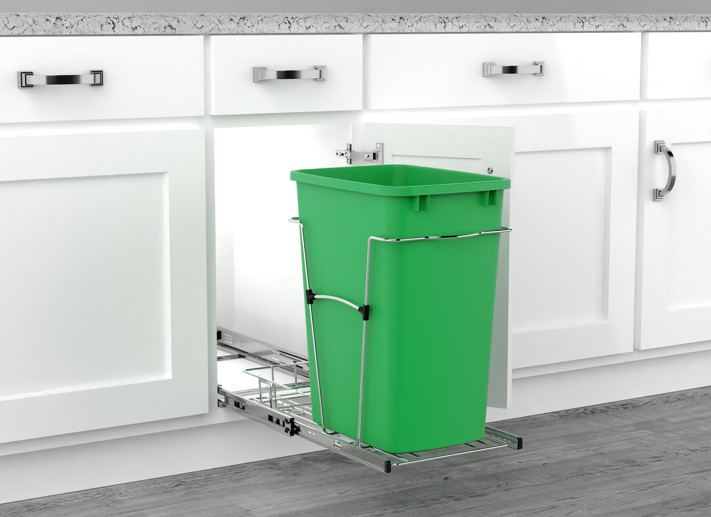 Rev-A-Shelf Pullout Trash Can 35 qt. for Kitchen Cabinets, Green, RV-12KD-19C-S