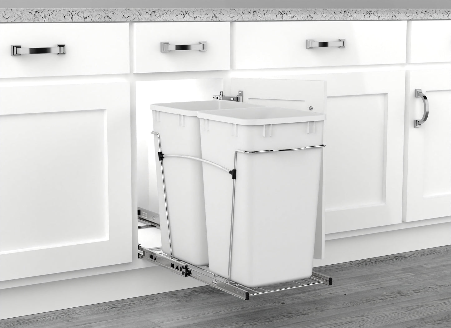 Rev-A-Shelf Double Pullout Trash Cans 27 qt. for Kitchen, White, RV-15KD-11C S