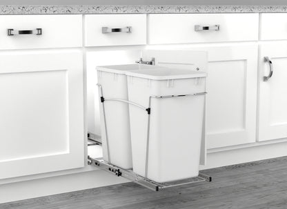 Rev-A-Shelf Double Pullout Trash Cans 27 qt. for Kitchen, White, RV-15KD-11C S