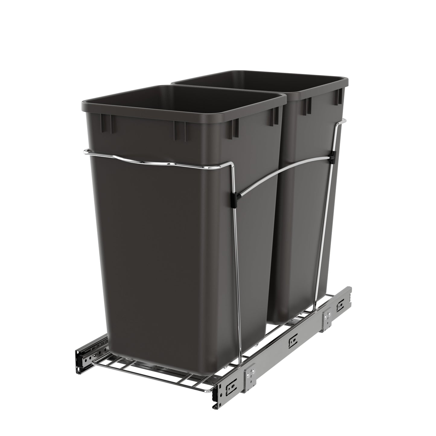 Rev-A-Shelf Double Pullout Trash Can 27 qt. for Kitchen, Gray, RV-15KD-13C-S