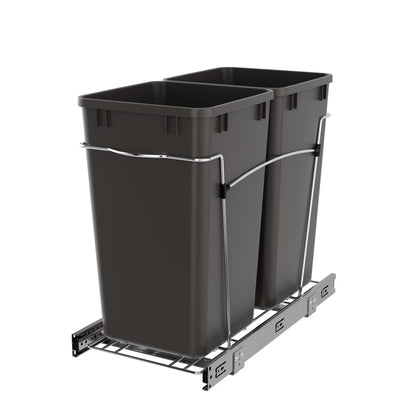 Rev-A-Shelf Double Pullout Trash Can 27 qt. for Kitchen, Gray, RV-15KD-13C-S