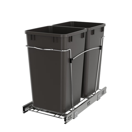 Rev-A-Shelf Double Pullout Trash Can 27 qt. for Kitchen, Gray, RV-15KD-13C-S