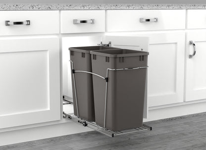 Rev-A-Shelf Double Pullout Trash Can 27 qt. for Kitchen, Gray, RV-15KD-13C-S
