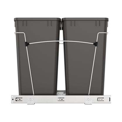 Rev-A-Shelf Double Pullout Trash Can 27 qt. for Kitchen, Gray, RV-15KD-13C-S