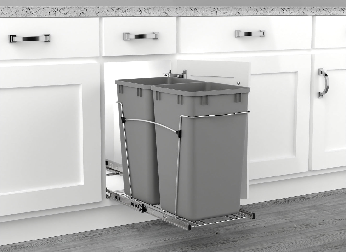 Rev-A-Shelf Double Pullout Trash Cans 27 qt. for Kitchen, Silver, RV-15KD-17C S