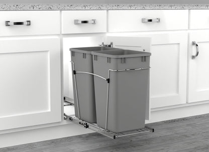 Rev-A-Shelf Double Pullout Trash Cans 27 qt. for Kitchen, Silver, RV-15KD-17C S
