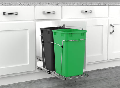 Rev-A-Shelf Double Pullout Trash Can 27 qt. for Kitchen, Green, RV-15KD-1918C-S