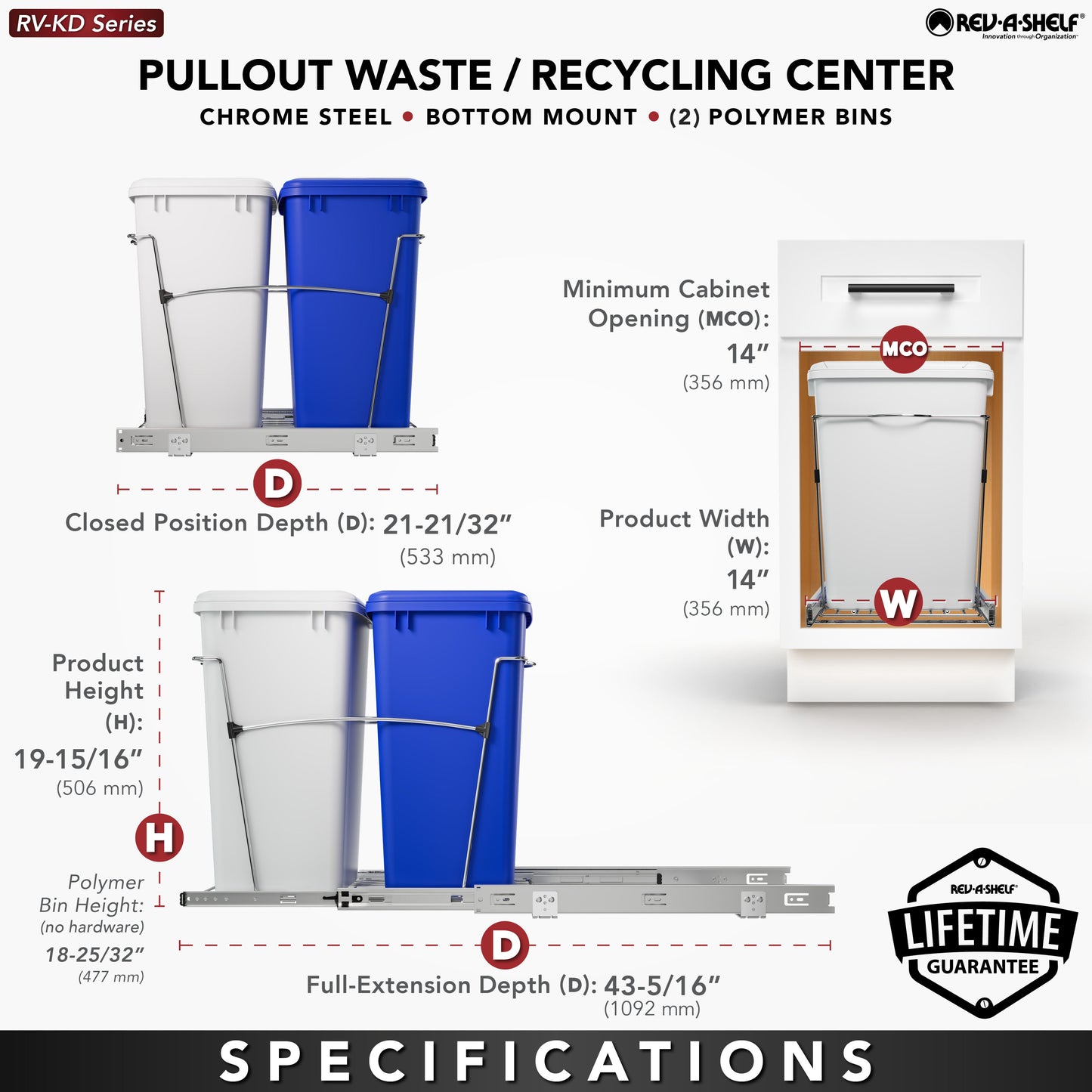 Rev-A-Shelf Double Pullout Trash Can 35 qt. for Kitchen, RV-18KD-11RC-S