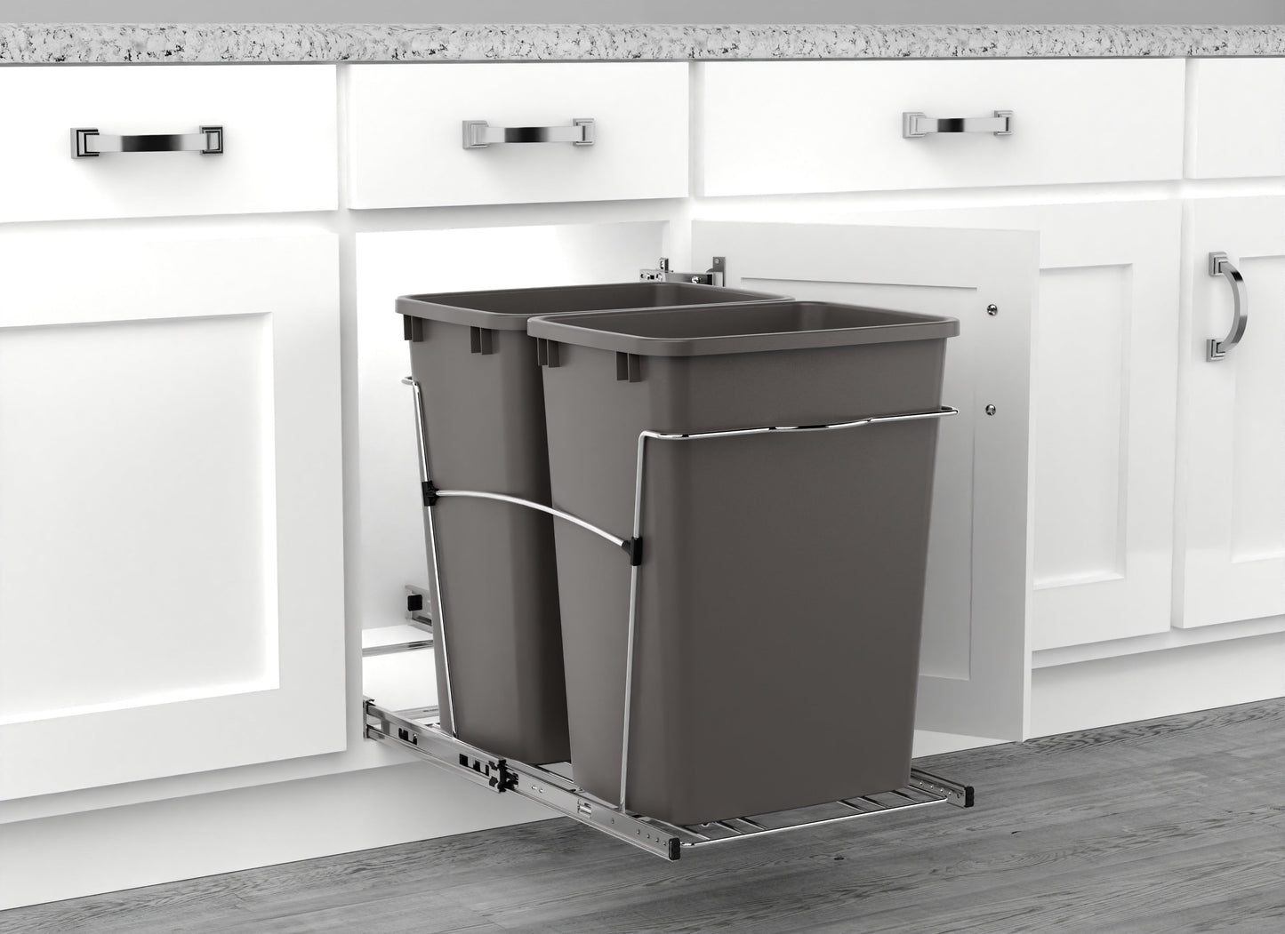 Rev-A-Shelf Double Pullout Trash Can 35 qt. for Kitchen, Gray, RV-18KD-13C-S