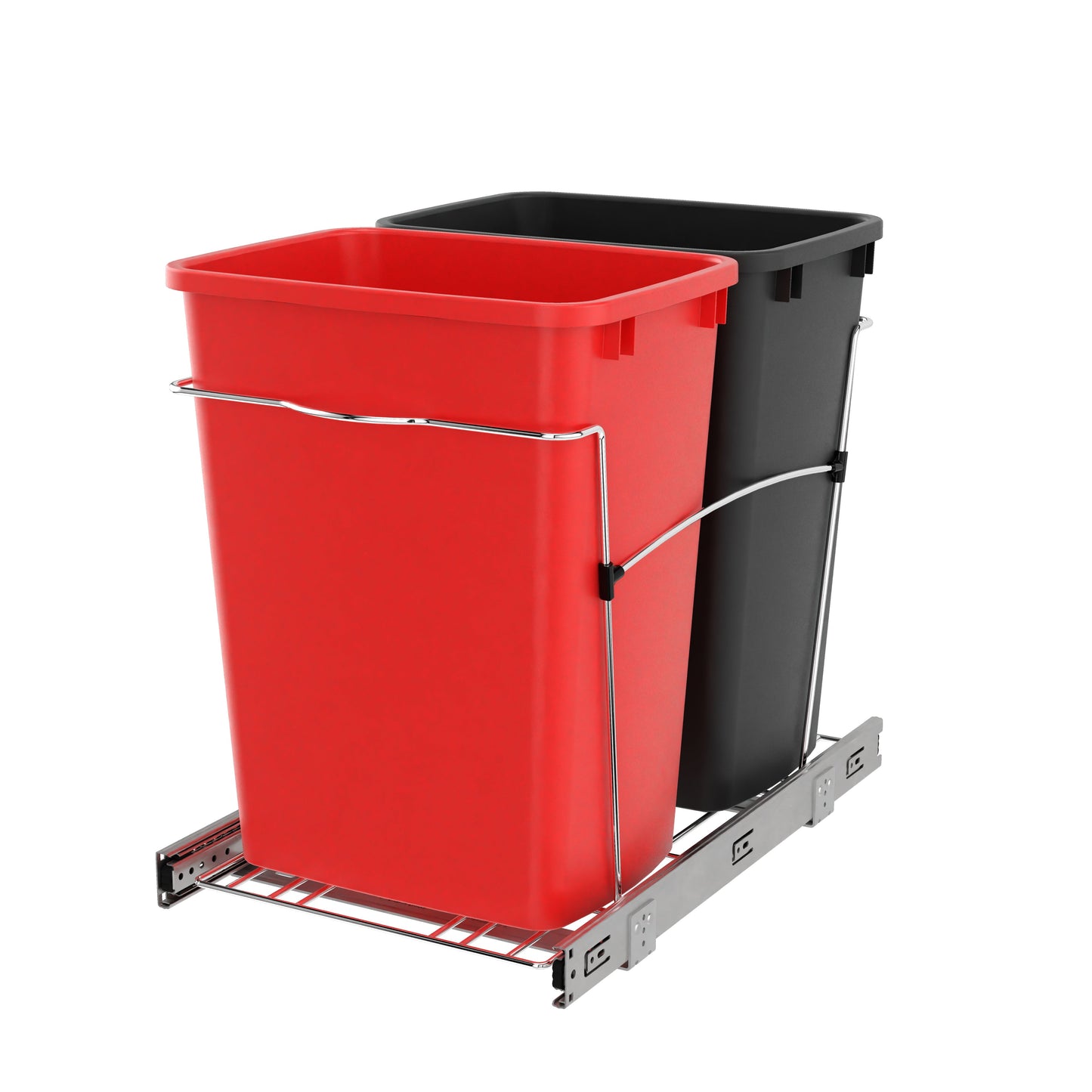 Rev-A-Shelf Double Pullout Trash Can 35 qt. for Kitchen, Red, RV-18KD-1618C-S