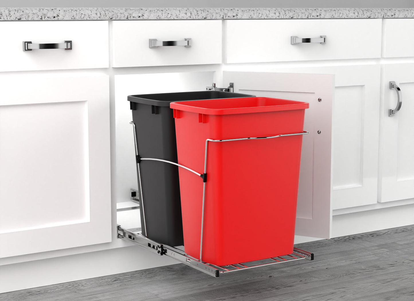 Rev-A-Shelf Double Pullout Trash Can 35 qt. for Kitchen, Red, RV-18KD-1618C-S