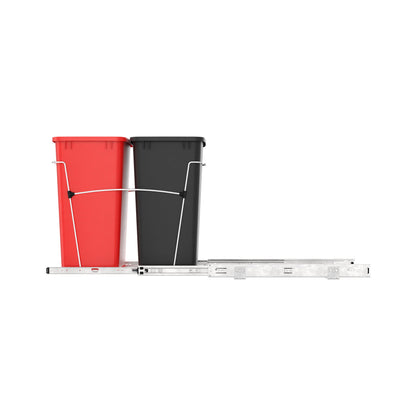 Rev-A-Shelf Double Pullout Trash Can 35 qt. for Kitchen, Red, RV-18KD-1618C-S