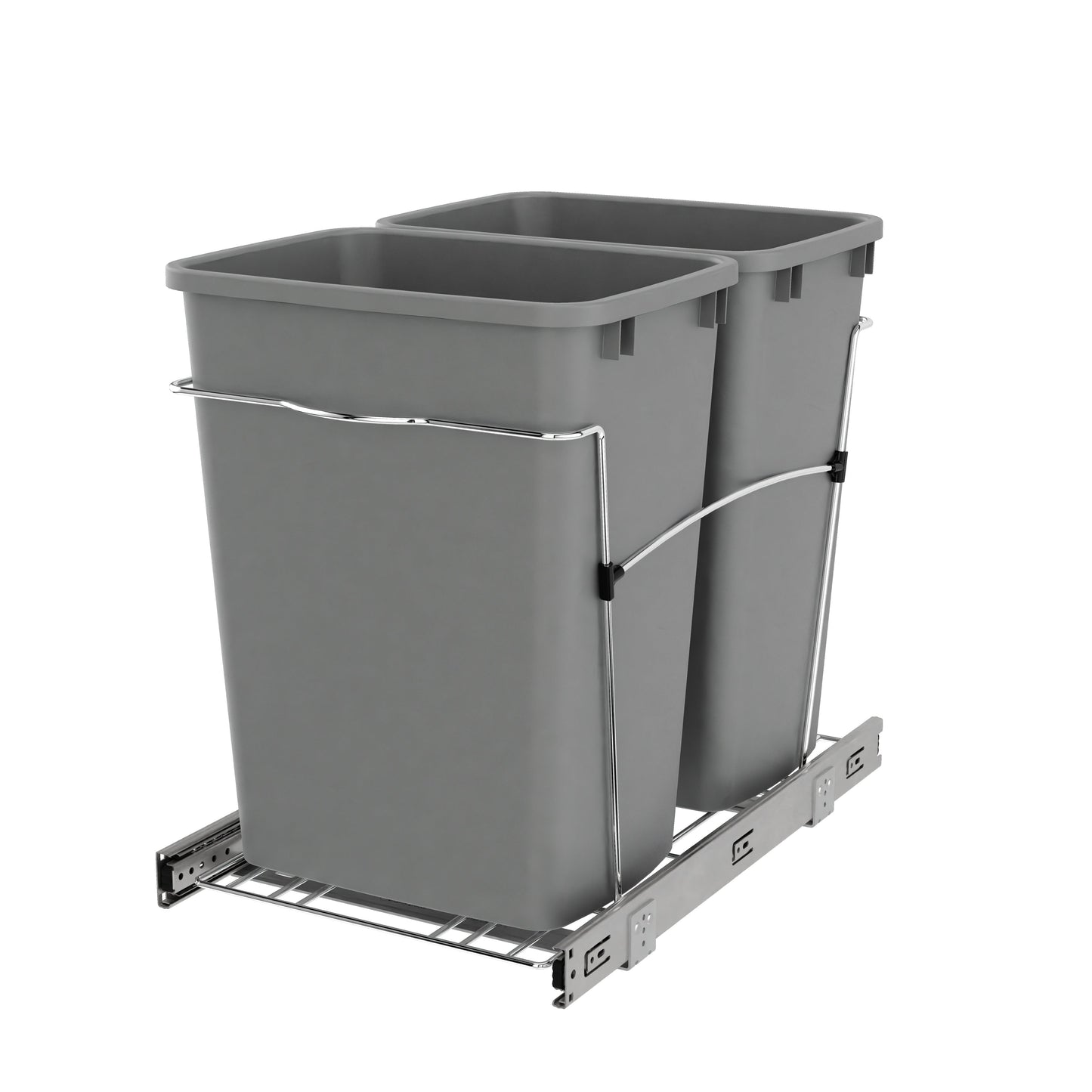Rev-A-Shelf Double Pullout Trash Can 35 qt. for Kitchen, Silver, RV-18KD-17C S