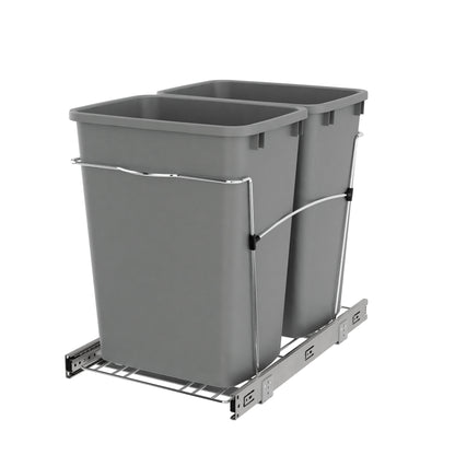 Rev-A-Shelf Double Pullout Trash Can 35 qt. for Kitchen, Silver, RV-18KD-17C S