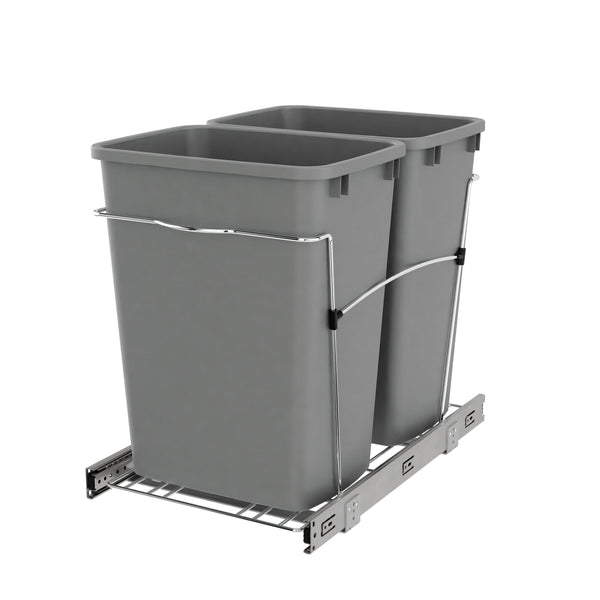 Rev-A-Shelf Double Pullout Trash Can 35 qt. for Kitchen, Silver, RV-18KD-17C S