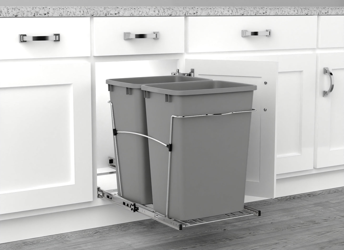 Rev-A-Shelf Double Pullout Trash Can 35 qt. for Kitchen, Silver, RV-18KD-17C S