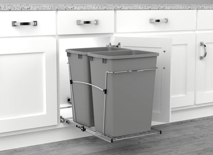 Rev-A-Shelf Double Pullout Trash Can 35 qt. for Kitchen, Silver, RV-18KD-17C S
