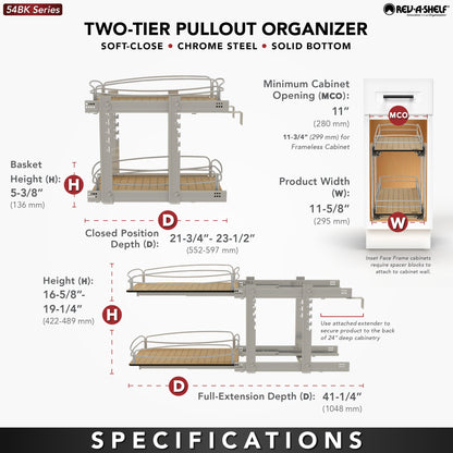 Rev-A-Shelf Two-Tier Solid Bottom Pullout Base Cabinet Organizer, 54BK-12SC-2-1