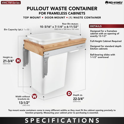 Rev-A-Shelf Pullout 50 qt. Trash Can for Full-height Cabinet, 4WCTM-1550DM1-343-FL