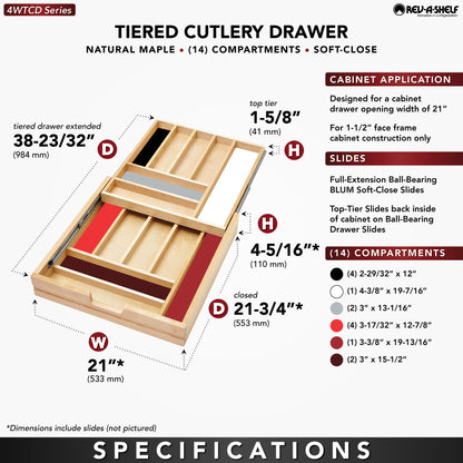 Rev-A-Shelf 21'' Tiered Cutlery Drawer Organizer with Soft-Close, 4WTCD-24HSC-1