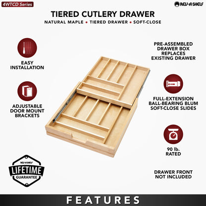 Rev-A-Shelf 21'' Tiered Cutlery Drawer Organizer with Soft-Close, 4WTCD-24HSC-1