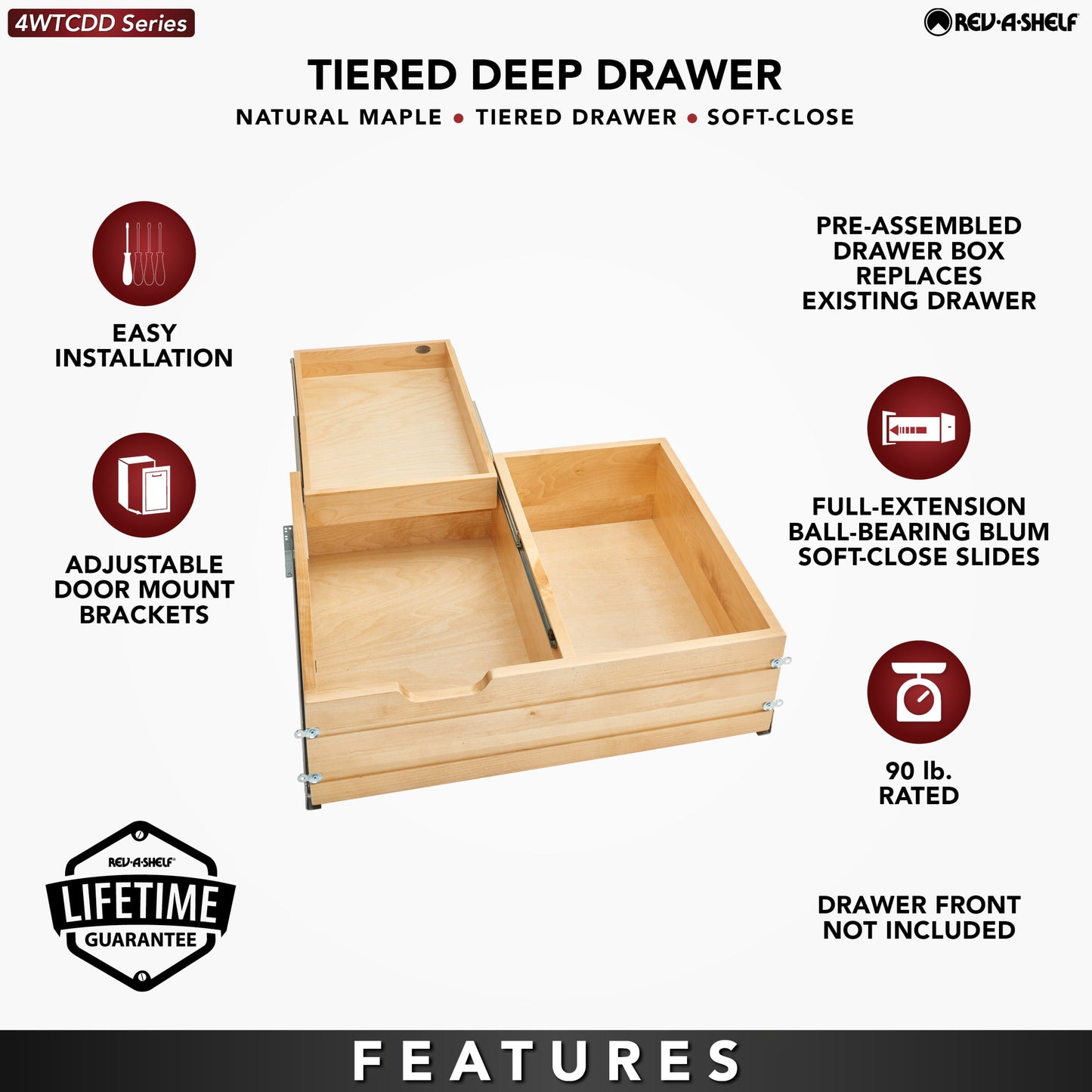 Rev-A-Shelf 27'' Tiered Deep Drawer Organizer with Soft-Close, 4WTCDD-30HSC-1