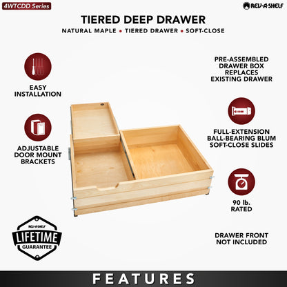 Rev-A-Shelf 33'' Tiered Deep Drawer Organizer with Soft-Close, 4WTCDD-36HSC-1