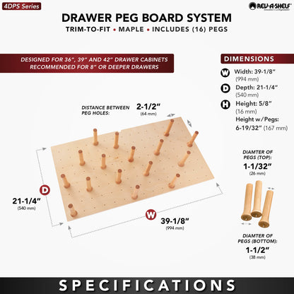 Rev-A-Shelf 39x21" Trimmable Pegboard Drawer Organizer with 16 Pegs, 4DPS-3921