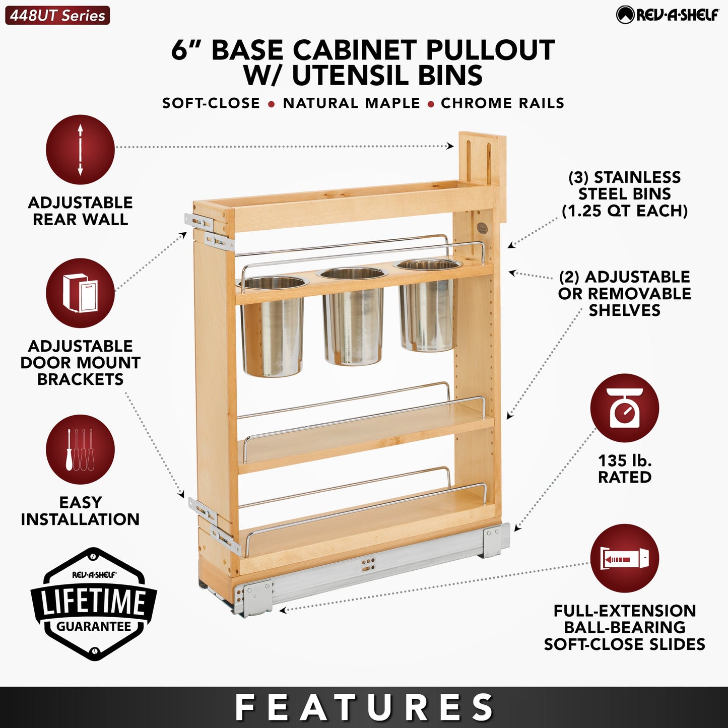 Rev-A-Shelf 5" Pullout Kitchen Organizer with Soft-close, 448UT-BCSC5C