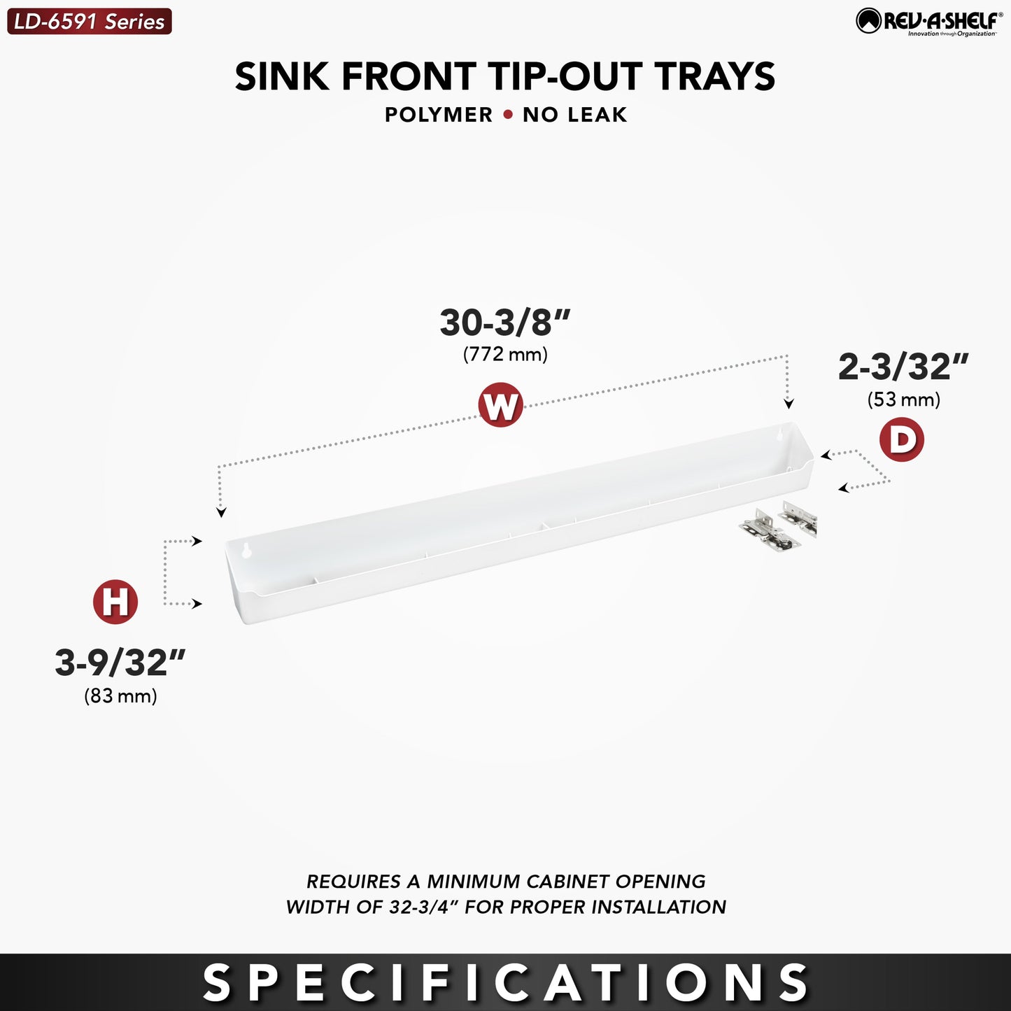 Rev-A-Shelf 30'' Kitchen Tip-Out Tray Polymer, Plastic, White, LD-6591-30-11-1