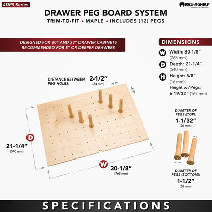 Rev-A-Shelf 30x21" Trimmable Pegboard Drawer Organizer with 12 Pegs, 4DPS-3021