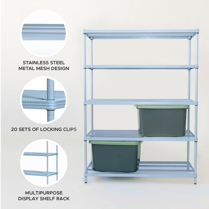Design Ideas MeshWorks 5 Tier Full-Size Metal Storage Shelving Unit Rack, Blue