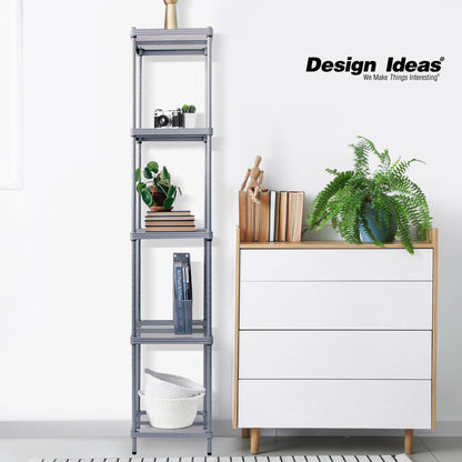 Design Ideas MeshWorks 5 Tier Tower Metal Storage Shelving Unit Rack, Silver