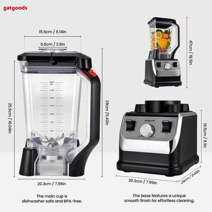72 Oz Large Blender - 2200W Professional, High Speed Commercial Blender, Variable Speed, Self-Cleaning, Dishwasher Safe