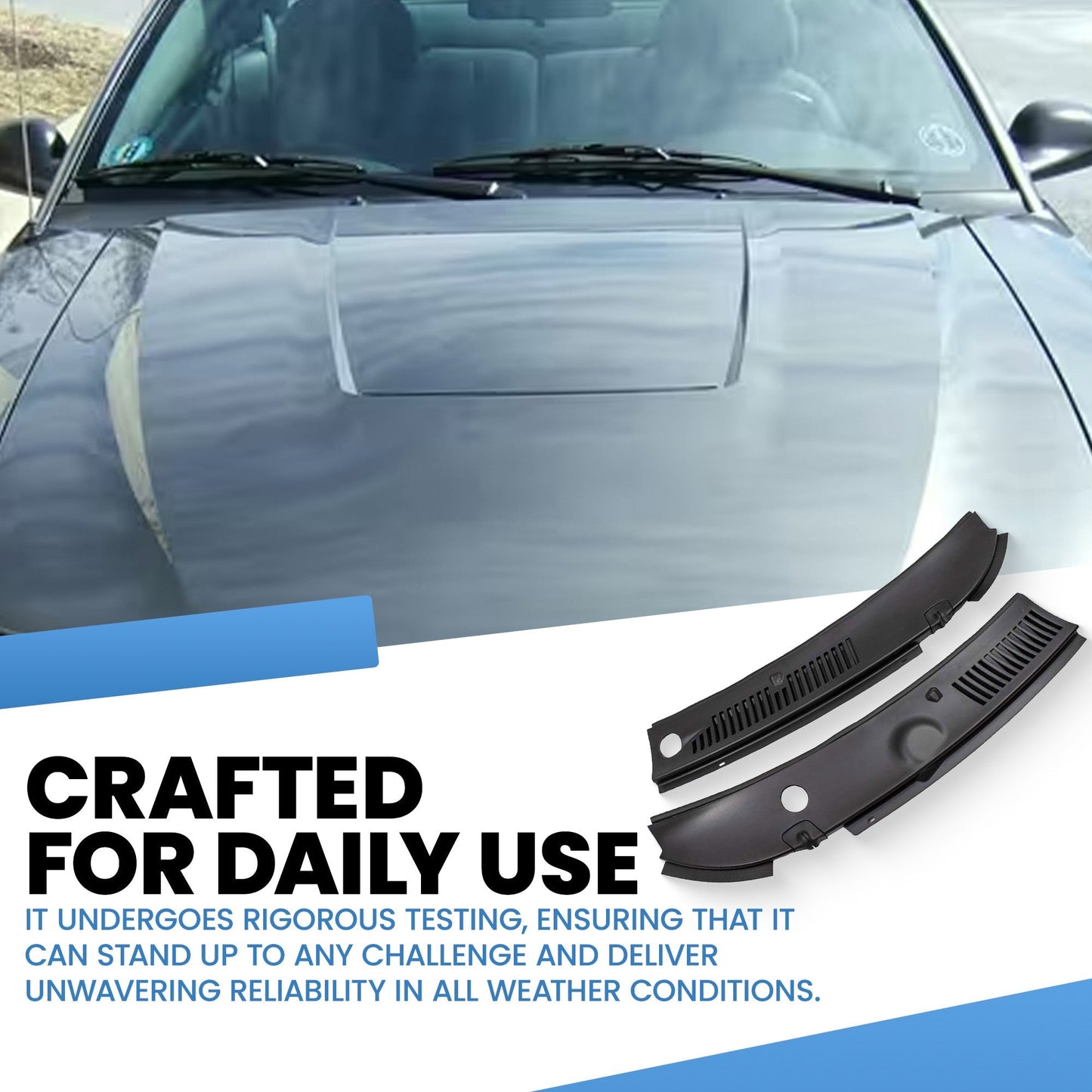 Brock 2 Piece Cowl Grille Assembly Replacement for 99 to 04 Ford Mustang, Black - Find Fresh Goods