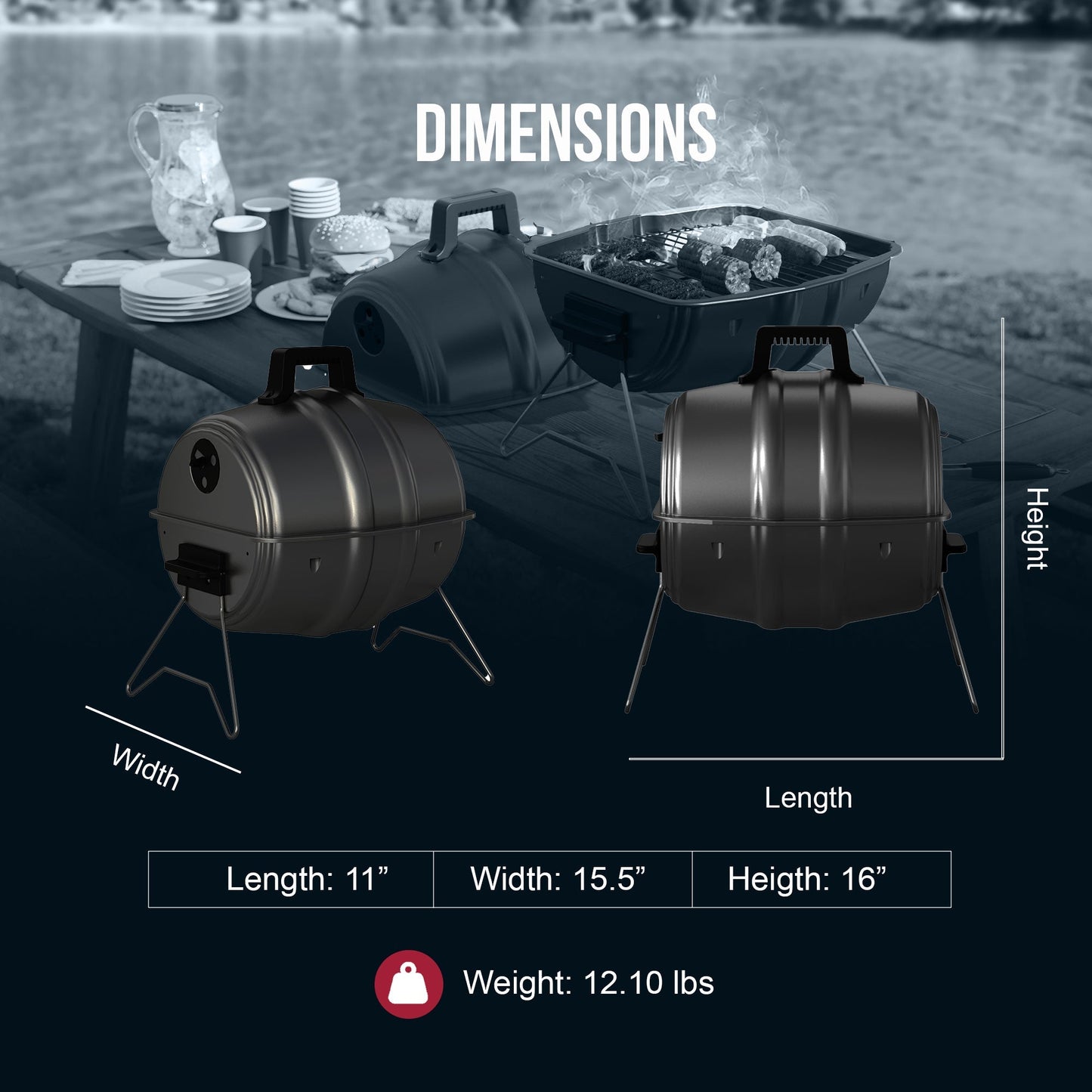 Americana Grills Keg A Que Charcoal BBQ Portable Grill, 186 Square Inch, Black