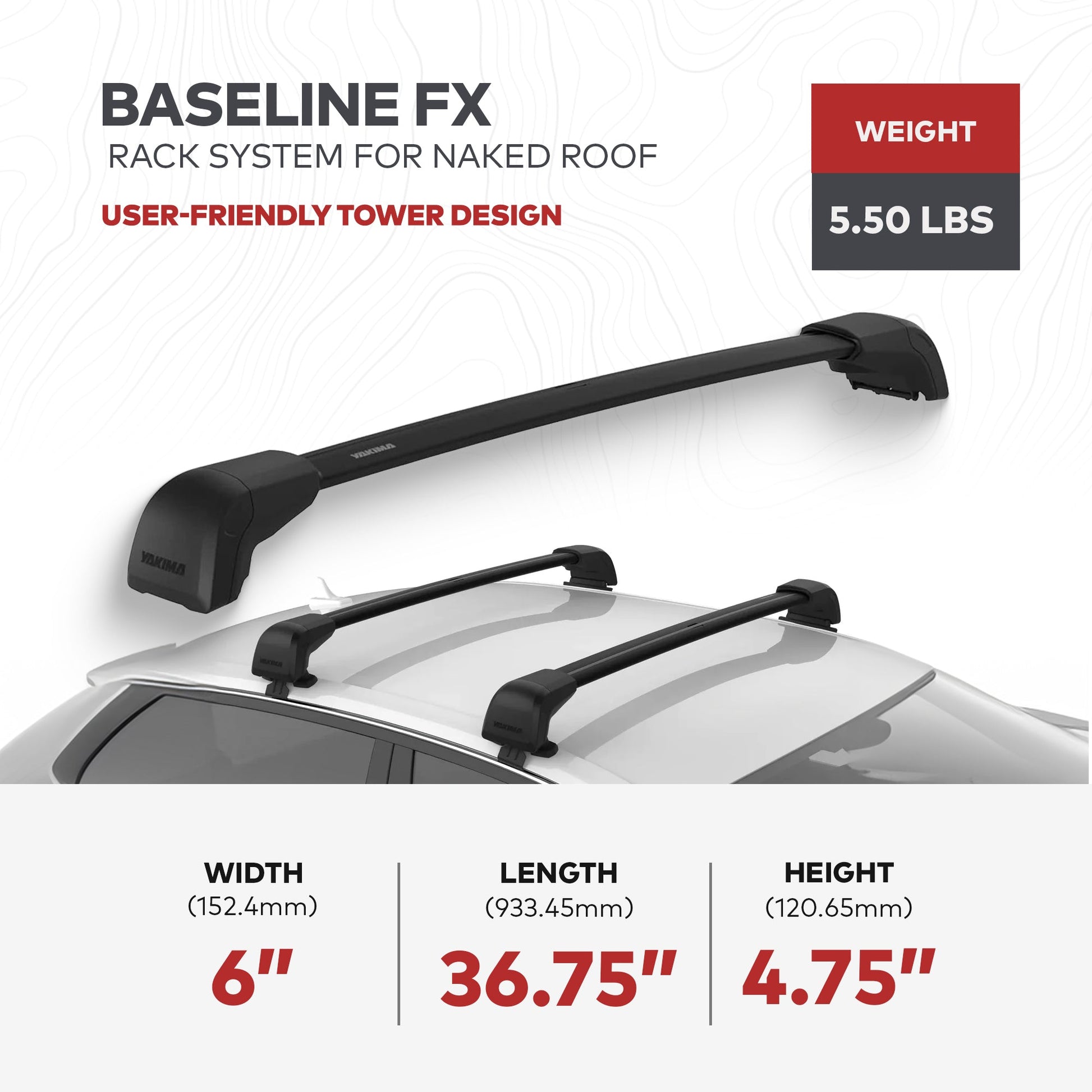 Yakima BaseLine FX 2XL Single Integrated Crossbar for Naked Roof Vehicles, Black - Find Fresh Goods