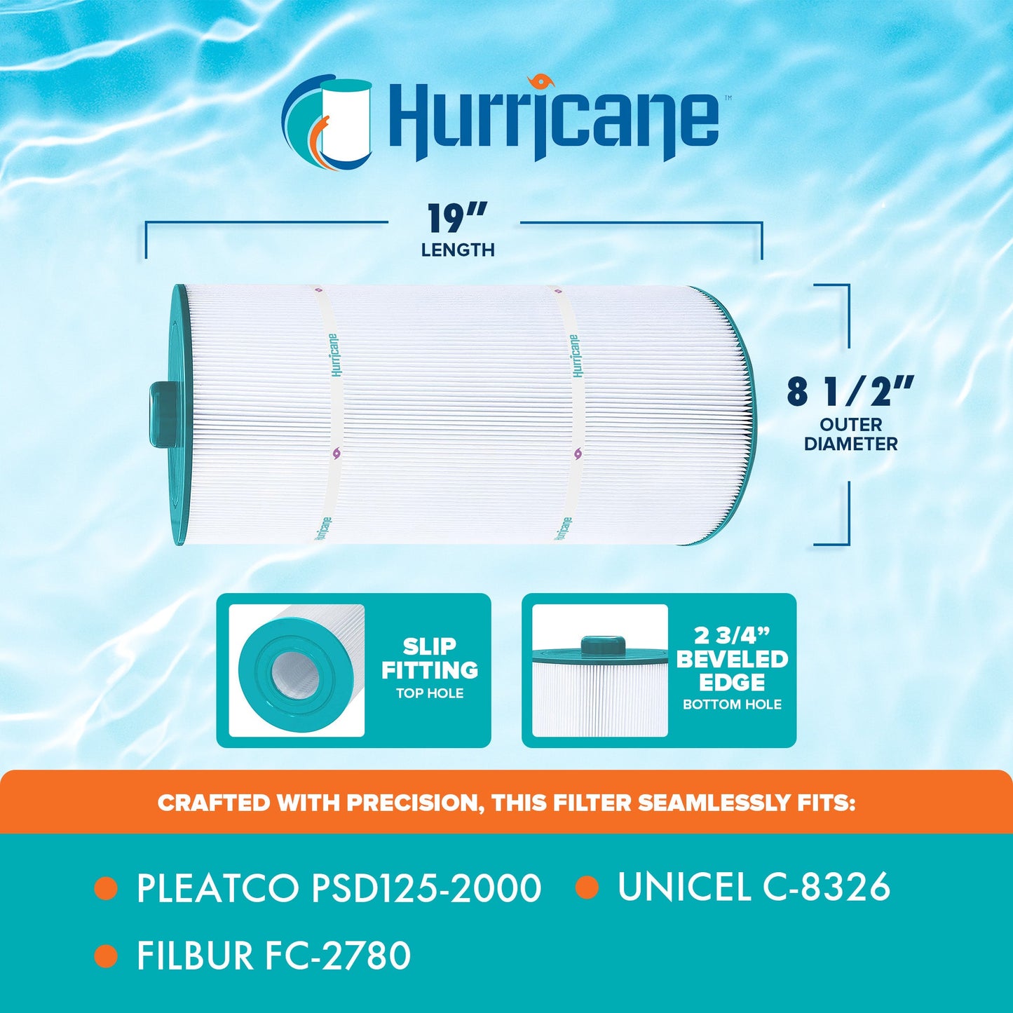 Hurricane Advanced Spa Filter Cartridge for PSD125-2000 & Unicel C-8326, 2 Pack