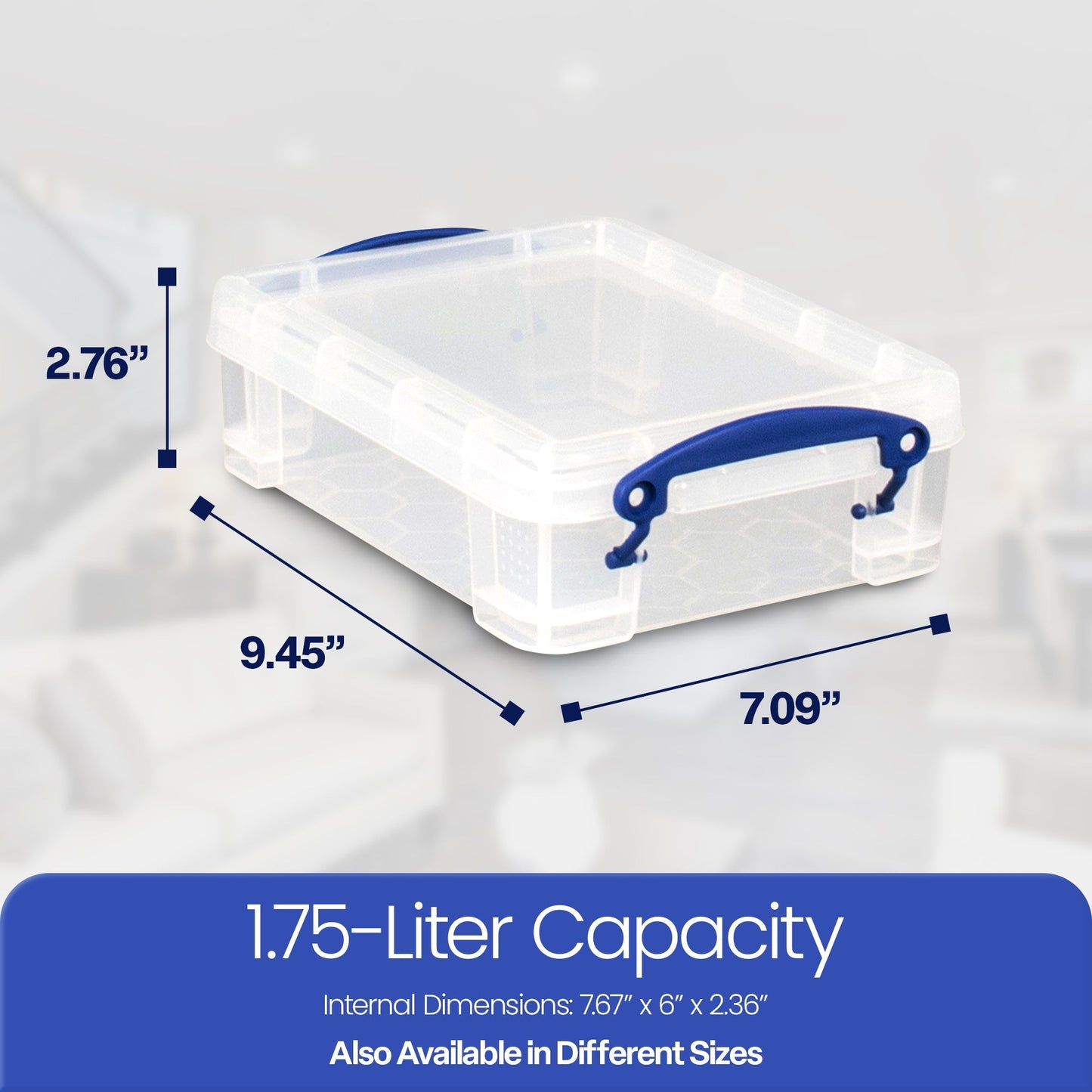 Really Useful Box 1.75L Storage Bin w/Snap Lid & Clip Lock Handle, (4 Pack)