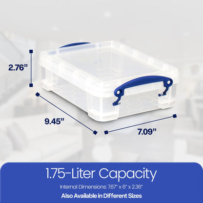 Really Useful Box 1.75L Storage Bin w/Snap Lid & Clip Lock Handle, (4 Pack)