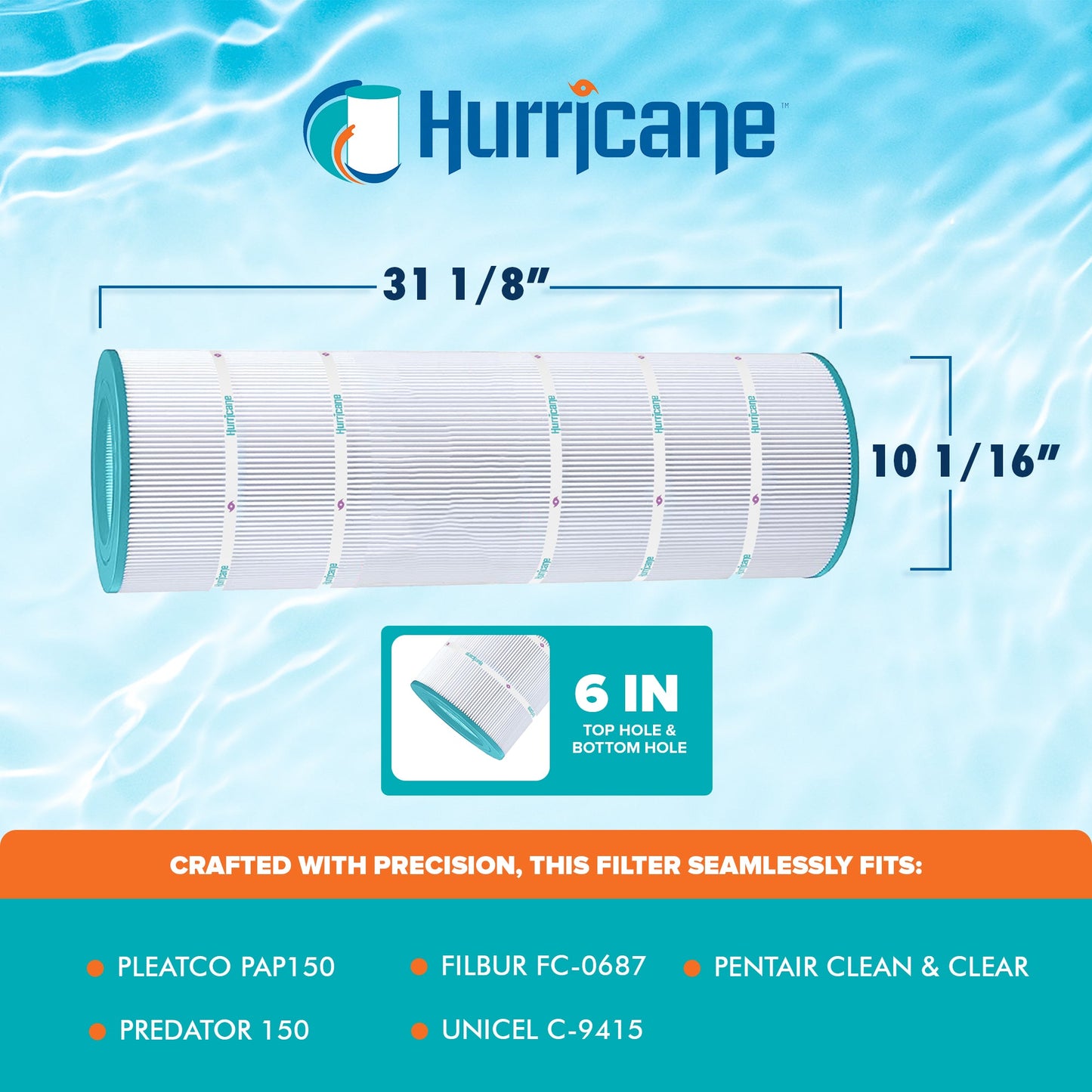 Hurricane HF9415-01 Advanced Pool and Spa Filter Cartridge Replacement, White