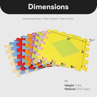 BalanceFrom 9 Color Thick Interlocking Shape Puzzle Foam Exercise Play Mats, 36