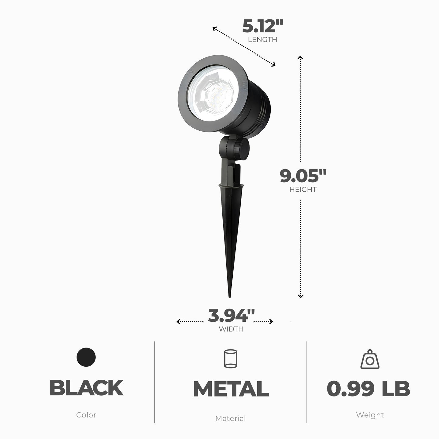 Fusion Wired Low-Voltage LED Spotlight Metal Outdoor Light w/ 1000 Lumens, Black