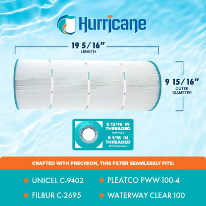 Hurricane HF9402-01 Advanced Pool and Spa Filter Cartridge Replacement, White