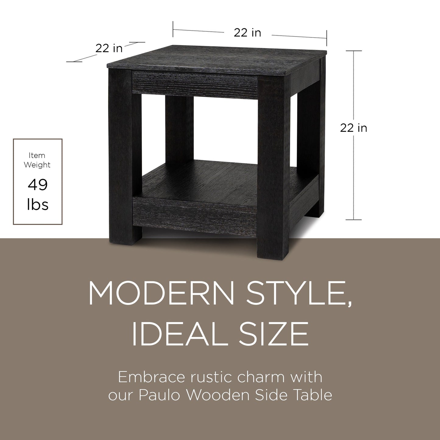 Maven Lane Paulo Wooden Side Table in Weathered Black Finish