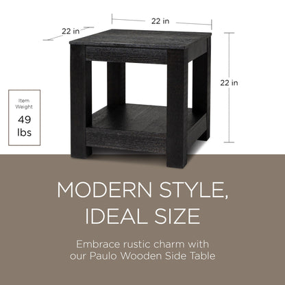 Maven Lane Paulo Wooden Side Table in Weathered Black Finish
