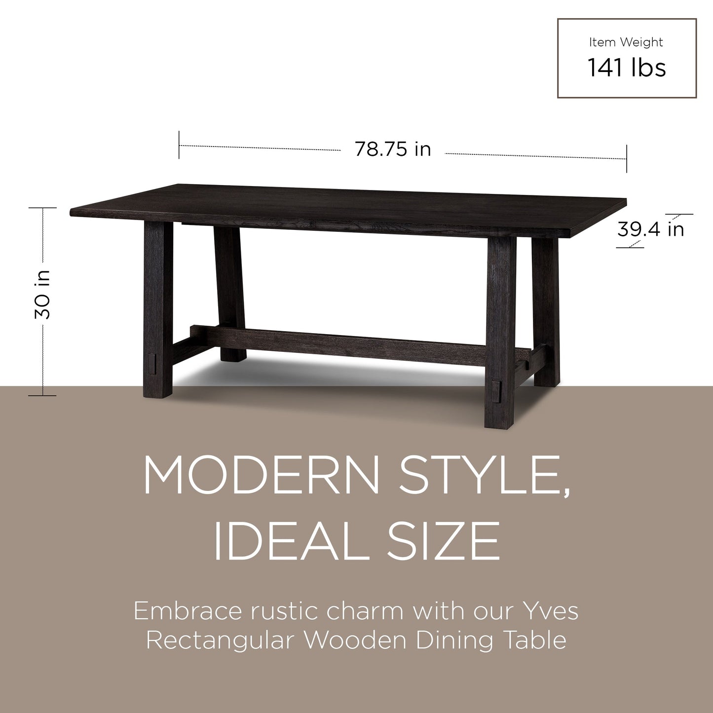 Maven Lane Yves Rectangular Wooden Dining Table in Weathered Black Finish